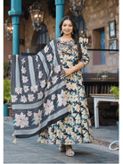 Plus size Anarkali Cream Floral Kurti Dupatta Set of 2 - BONYHUBSALWAR KAMEEZ