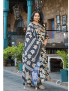 Plus size Anarkali Cream Floral Kurti Dupatta Set of 2 - BONYHUBSALWAR KAMEEZ