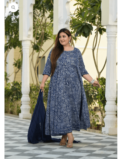 Plus size Anarkali Navy Blue Kurti Dupatta Set of 2 UK Next Day - BONYHUBSALWAR KAMEEZ