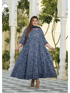 Plus size Anarkali Navy Blue Kurti Dupatta Set of 2 UK Next Day - BONYHUBSALWAR KAMEEZ