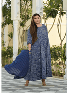 Plus size Anarkali Navy Blue Kurti Dupatta Set of 2 UK Next Day - BONYHUBSALWAR KAMEEZ