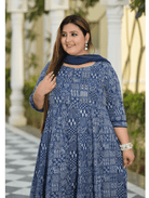 Plus size Anarkali Navy Blue Kurti Dupatta Set of 2 UK Next Day - BONYHUBSALWAR KAMEEZ