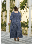 Plus size Anarkali Navy Blue Kurti Dupatta Set of 2 UK Next Day - BONYHUBSALWAR KAMEEZ