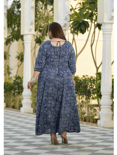 Plus size Anarkali Navy Blue Kurti Dupatta Set of 2 UK Next Day - BONYHUBSALWAR KAMEEZ