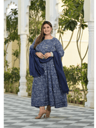 Plus size Anarkali Navy Blue Kurti Dupatta Set of 2 UK Next Day - BONYHUBSALWAR KAMEEZ