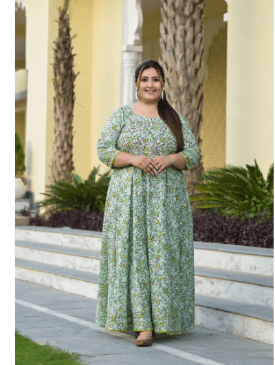 Plus size Anarkali Seagreen Kurti Dupatta Set of 2 - BONYHUBSALWAR KAMEEZ