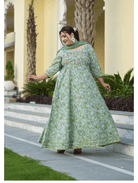 Plus size Anarkali Seagreen Kurti Dupatta Set of 2 - BONYHUBSALWAR KAMEEZ
