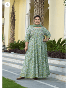 Plus size Anarkali Seagreen Kurti Dupatta Set of 2 - BONYHUBSALWAR KAMEEZ