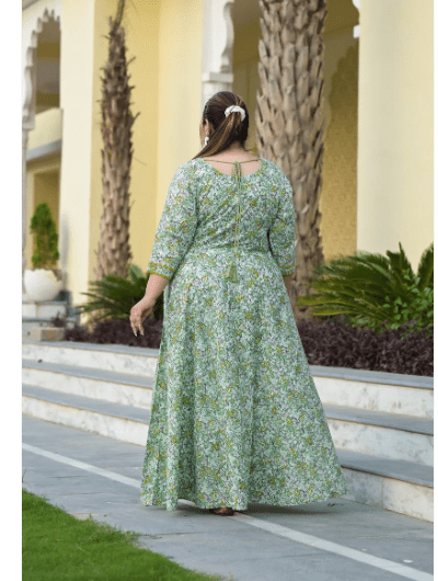 Plus size Anarkali Seagreen Kurti Dupatta Set of 2 - BONYHUBSALWAR KAMEEZ