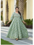 Plus size Anarkali Seagreen Kurti Dupatta Set of 2 - BONYHUBSALWAR KAMEEZ