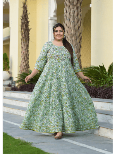 Plus size Anarkali Seagreen Kurti Dupatta Set of 2 - BONYHUBSALWAR KAMEEZ