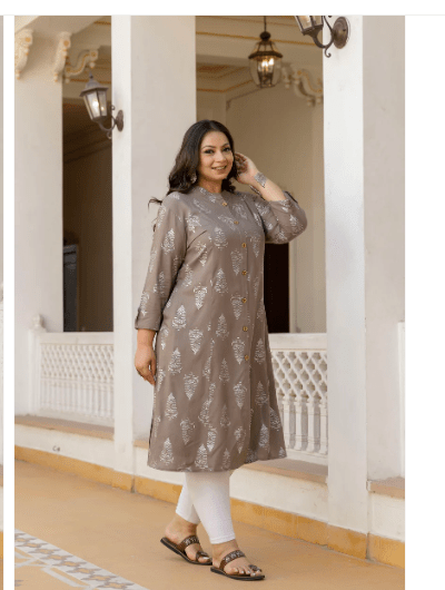 Plus size Beige Pure Cotton Kurti - BONYHUBSALWAR KAMEEZ