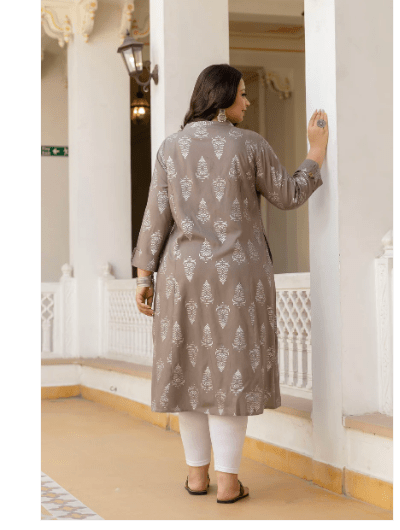 Plus size Beige Pure Cotton Kurti - BONYHUBSALWAR KAMEEZ