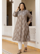Plus size Beige Pure Cotton Kurti - BONYHUBSALWAR KAMEEZ