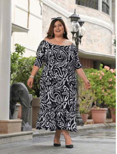 Plus size Black Cotton Printed Kurti Gown - BONYHUBSALWAR KAMEEZ