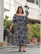 Plus size Black Cotton Printed Kurti Gown - BONYHUBSALWAR KAMEEZ