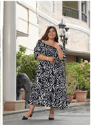 Plus size Black Cotton Printed Kurti Gown - BONYHUBSALWAR KAMEEZ