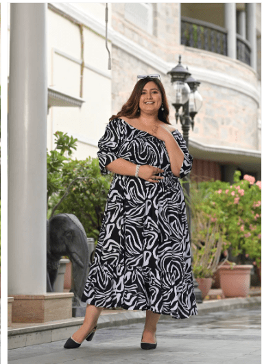 Plus size Black Cotton Printed Kurti Gown - BONYHUBSALWAR KAMEEZ