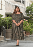 Plus size Black Cream Cotton Printed Kurti Gown - BONYHUBSALWAR KAMEEZ