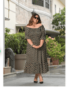 Plus size Black Cream Cotton Printed Kurti Gown - BONYHUBSALWAR KAMEEZ