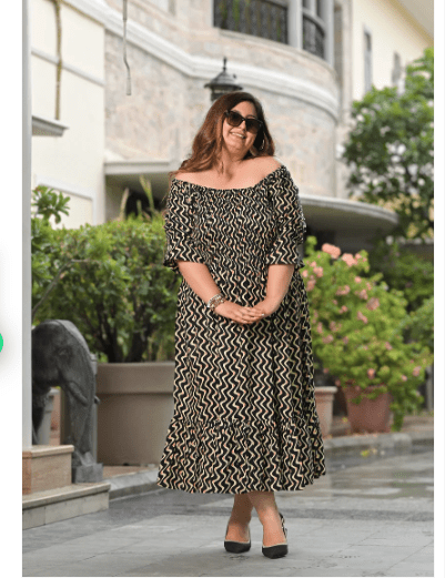 Plus size Black Cream Cotton Printed Kurti Gown - BONYHUBSALWAR KAMEEZ