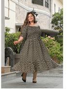 Plus size Black Cream Cotton Printed Kurti Gown - BONYHUBSALWAR KAMEEZ