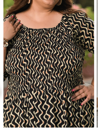 Plus size Black Cream Cotton Printed Kurti Gown - BONYHUBSALWAR KAMEEZ