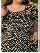 Plus size Black Cream Cotton Printed Kurti Gown - BONYHUBSALWAR KAMEEZ