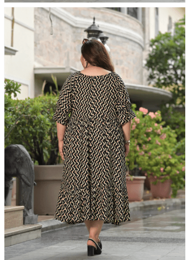 Plus size Black Cream Cotton Printed Kurti Gown - BONYHUBSALWAR KAMEEZ