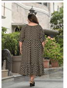 Plus size Black Cream Cotton Printed Kurti Gown - BONYHUBSALWAR KAMEEZ