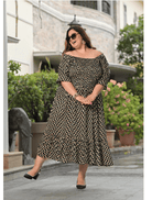 Plus size Black Cream Cotton Printed Kurti Gown - BONYHUBSALWAR KAMEEZ