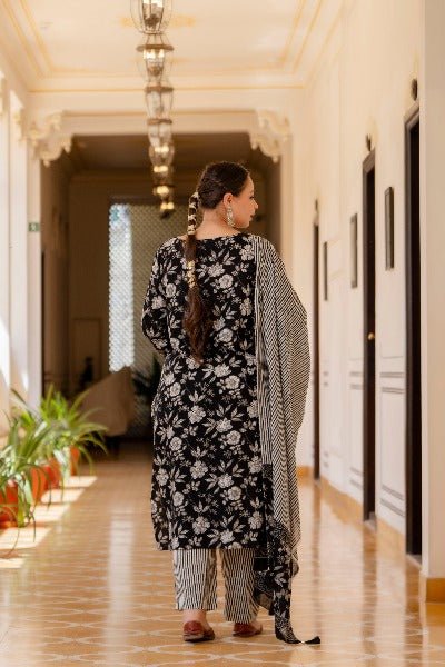 Plus Size Black Floral Print Readymade Salwar Suit UK Next Day - BONYHUBSALWAR KAMEEZ