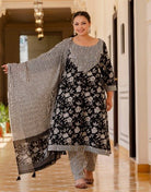 Plus Size Black Floral Print Readymade Salwar Suit UK Next Day - BONYHUBSALWAR KAMEEZ