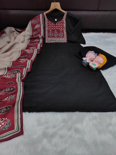 Plus Size Black Jaipuri Print Cotton Salwar Suit - BONYHUBSALWAR KAMEEZ