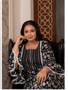 Plus size Black Lacework Cotton Printed Kurti Gown - BONYHUBSALWAR KAMEEZ