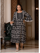 Plus size Black Lacework Cotton Printed Kurti Gown - BONYHUBSALWAR KAMEEZ