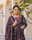 Plus size Black Printed Kurti Dupatta Set of 2 UK Next Day - BONYHUBSALWAR KAMEEZ