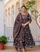 Plus size Black Printed Kurti Dupatta Set of 2 UK Next Day - BONYHUBSALWAR KAMEEZ