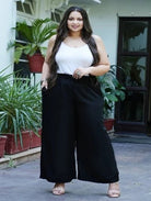 Plus size Black Rayon Wide Leg Palazzo - BONYHUBSALWAR
