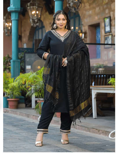 Plus Size Black Straight Salwar Suit - BONYHUBSALWAR KAMEEZ