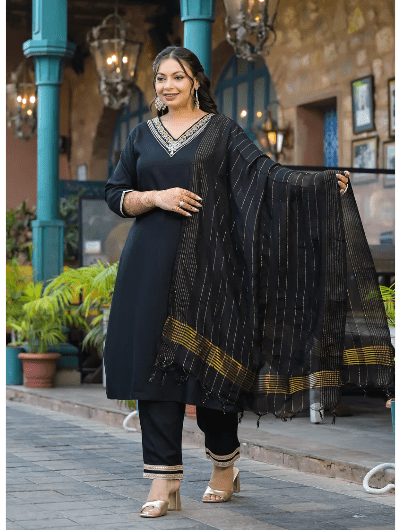 Plus Size Black Straight Salwar Suit - BONYHUBSALWAR KAMEEZ