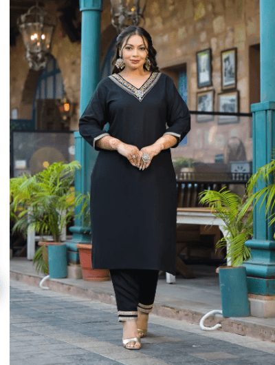 Plus Size Black Straight Salwar Suit - BONYHUBSALWAR KAMEEZ