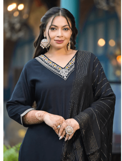 Plus Size Black Straight Salwar Suit - BONYHUBSALWAR KAMEEZ