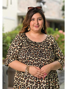 Plus size Black Tiger Printed Dress - BONYHUBSALWAR KAMEEZ