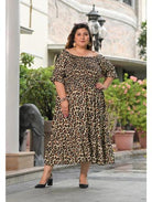 Plus size Black Tiger Printed Dress - BONYHUBSALWAR KAMEEZ