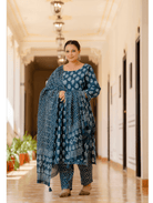 Plus Size Blue Indigo A Line cut Salwar Suit - BONYHUBSALWAR KAMEEZ