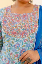 Plus size Blue Jaipuri Print Kurti Dupatta Set of 2 - BONYHUBSALWAR KAMEEZ