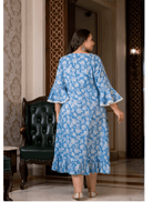 Plus size Blue Lacework Cotton Printed Kurti Gown - BONYHUBSALWAR KAMEEZ