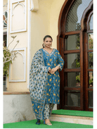 Plus Size Blue Yellow Straight Salwar Suit - BONYHUBSALWAR KAMEEZ