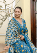 Plus Size Blue Yellow Straight Salwar Suit - BONYHUBSALWAR KAMEEZ